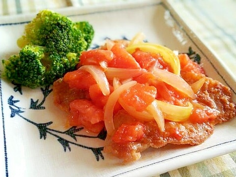 カリカリ豚肉とトマトのスイチリ焼き♪